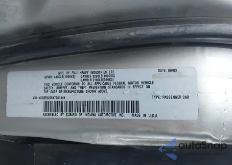 2004 Subaru Legacy L/L W/35Th Anniversary Edition z USA, uszkodzony, nr VIN 4S3BE625547201444